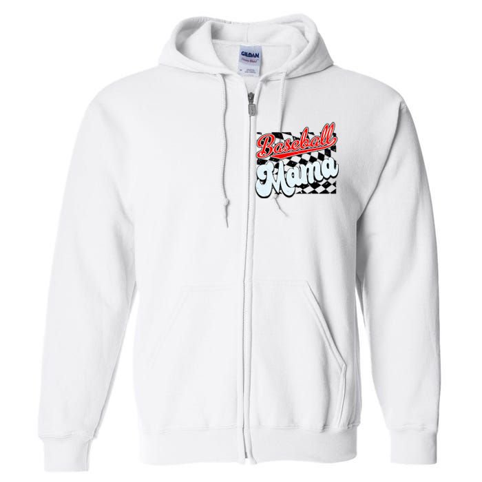 Baseball Mama Checkered Baseball Full Zip Hoodie