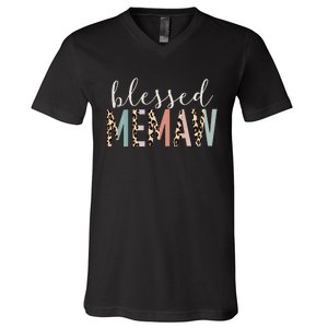 Blessed Memaw Cute Leopard happy mother's day V-Neck T-Shirt