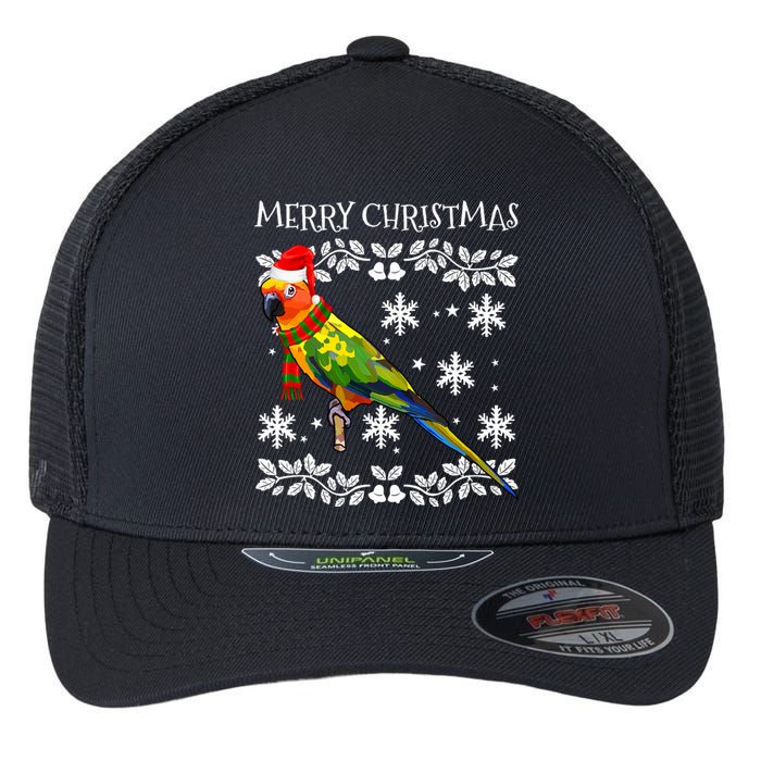 Bird Merry Christmas Ornament Sun Conure Ugly Xmas Flexfit Unipanel Trucker Cap