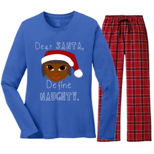 Black Mrs Claus Santa Define Naughty Black Family Christmas Meaningful Gift Women's Long Sleeve Flannel Pajama Set 