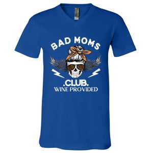 Bad Moms Club Great Gift Skull Leopard Sunglasses Momlife Gift Meaningful Gift V-Neck T-Shirt