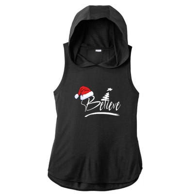 Believe | Merry Christmas Ladies PosiCharge Tri-Blend Wicking Draft Hoodie Tank