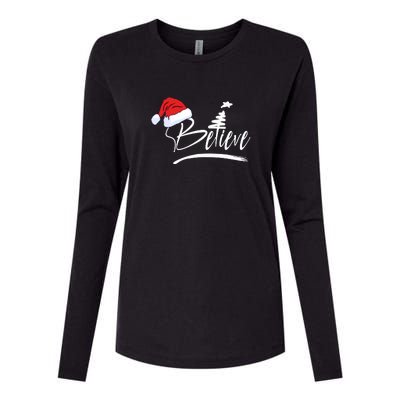 Believe | Merry Christmas Womens Cotton Relaxed Long Sleeve T-Shirt