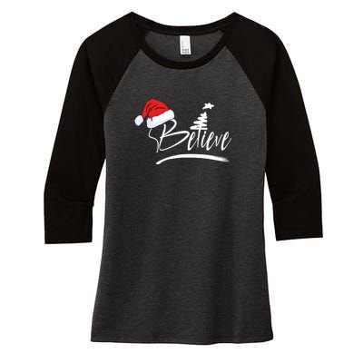 Believe | Merry Christmas Women's Tri-Blend 3/4-Sleeve Raglan Shirt