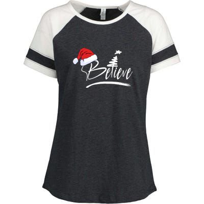 Believe | Merry Christmas Enza Ladies Jersey Colorblock Tee