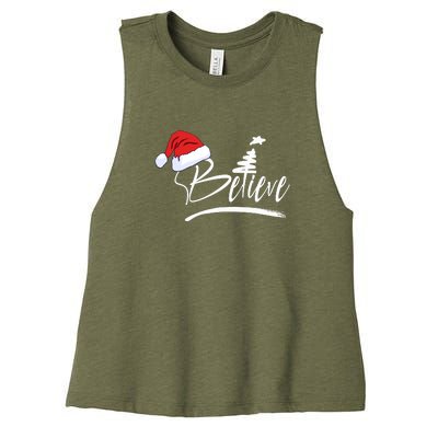 Believe | Merry Christmas Women's Racerback Cropped Tank