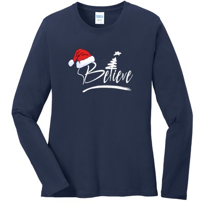 Believe | Merry Christmas Ladies Long Sleeve Shirt