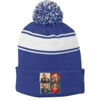 Boho Merry Christmas Trump Happy Holidays 2024 Trump Stripe Pom Pom Beanie