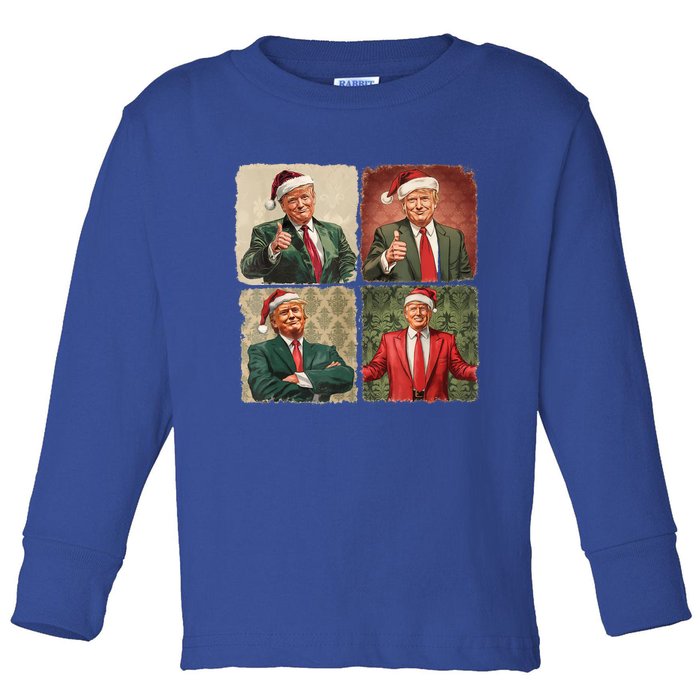 Boho Merry Christmas Trump Happy Holidays 2024 Trump Toddler Long Sleeve Shirt