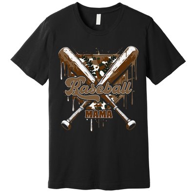 Baseball Mama Camo Baseball Home Plate Ice Cream Drip Mom Premium T-Shirt