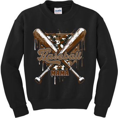 Baseball Mama Camo Baseball Home Plate Ice Cream Drip Mom Kids Sweatshirt