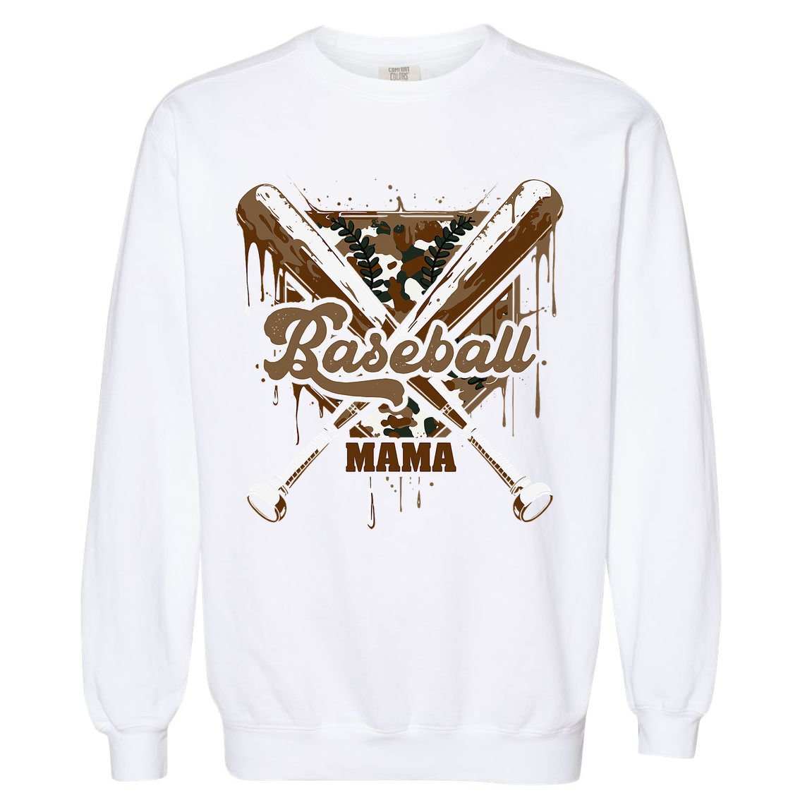 Baseball Mama Camo Baseball Home Plate Ice Cream Drip Mom Garment-Dyed Sweatshirt