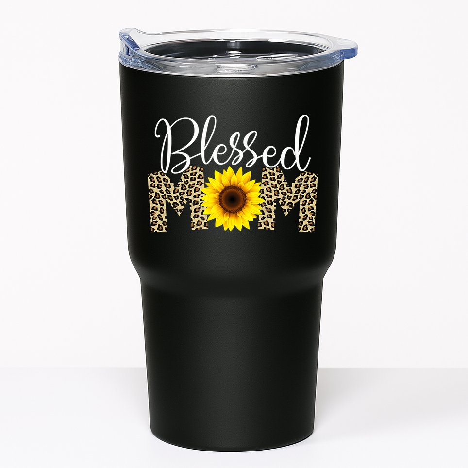 Blessed Mom Cheetah Sunflower Tumbler
