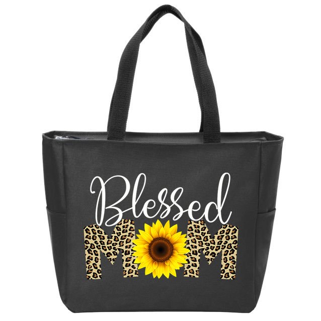 Blessed Mom Cheetah Sunflower Zip Tote Bag