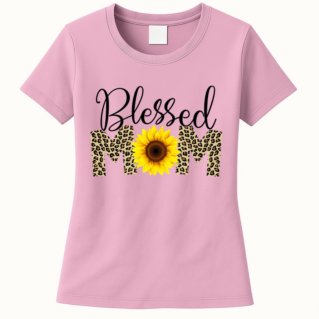 Blessed Mom Cheetah Sunflower Womens T-Shirt