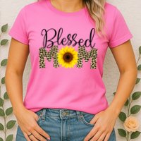 Blessed Mom Cheetah Sunflower Womens T-Shirt