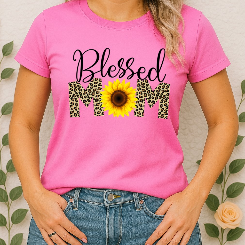 Blessed Mom Cheetah Sunflower Womens T-Shirt