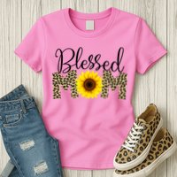 Blessed Mom Cheetah Sunflower Womens T-Shirt