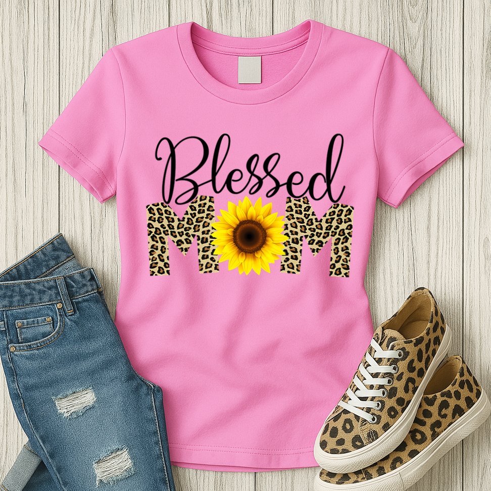 Blessed Mom Cheetah Sunflower Womens T-Shirt