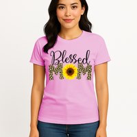 Blessed Mom Cheetah Sunflower Womens T-Shirt