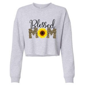 Blessed Mom Cheetah Sunflower Cropped Pullover Crew