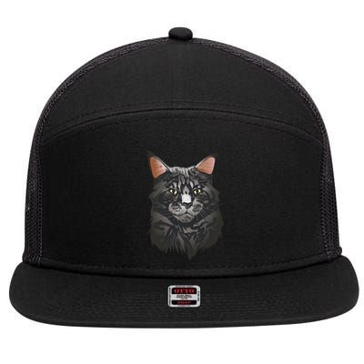 British Maine Coon Cat Portrait 7 Panel Mesh Trucker Snapback Hat