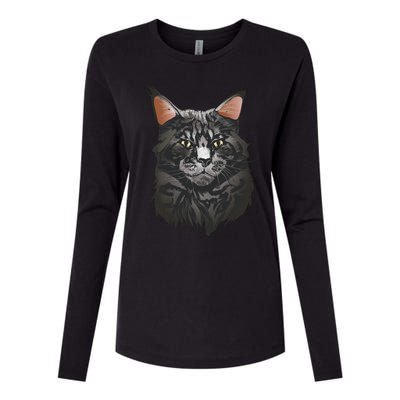 British Maine Coon Cat Portrait Womens Cotton Relaxed Long Sleeve T-Shirt