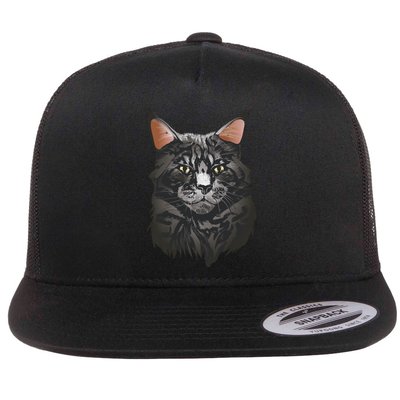 British Maine Coon Cat Portrait Flat Bill Trucker Hat