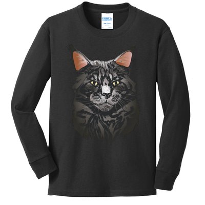 British Maine Coon Cat Portrait Kids Long Sleeve Shirt