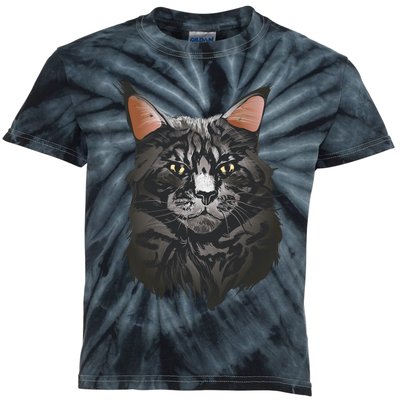 British Maine Coon Cat Portrait Kids Tie-Dye T-Shirt