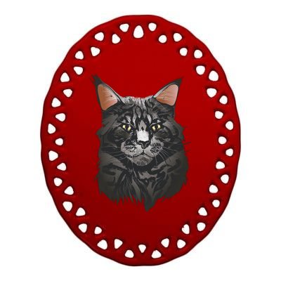 British Maine Coon Cat Portrait Ceramic Oval Ornament