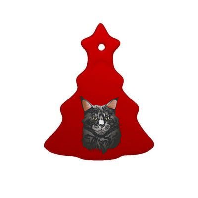 British Maine Coon Cat Portrait Ceramic Tree Ornament