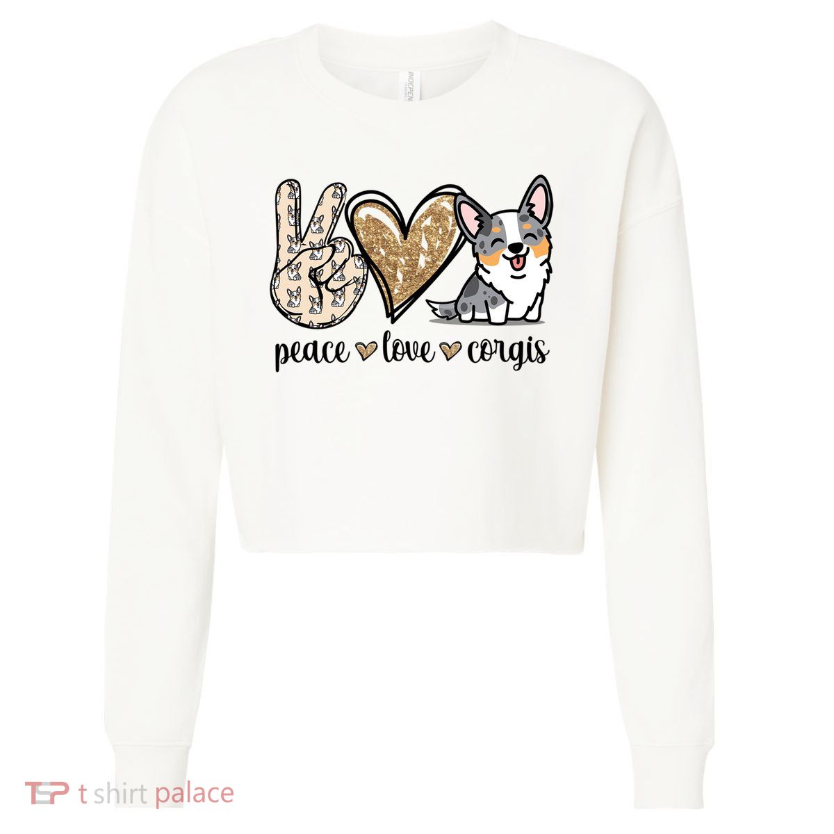 Blue Merle Corgi Gift Cropped Pullover Crew