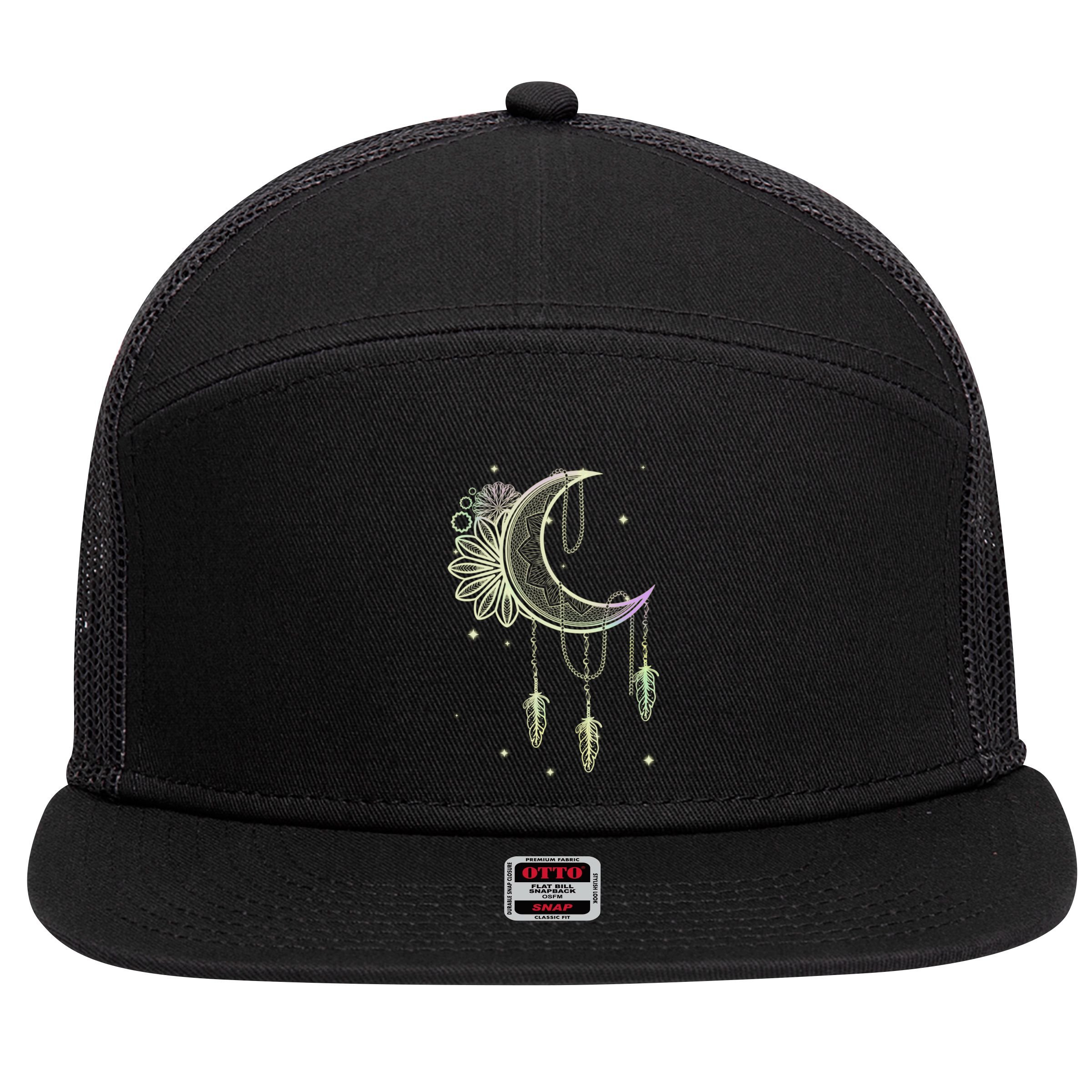 Boho Moon Celestial Body Astrology Dreamcatcher Pastel Goth Gift 7 Panel Mesh Trucker Snapback Hat