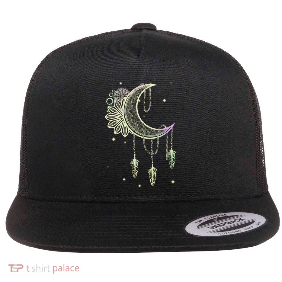 Boho Moon Celestial Body Astrology Dreamcatcher Pastel Goth Gift Flatbill Hat