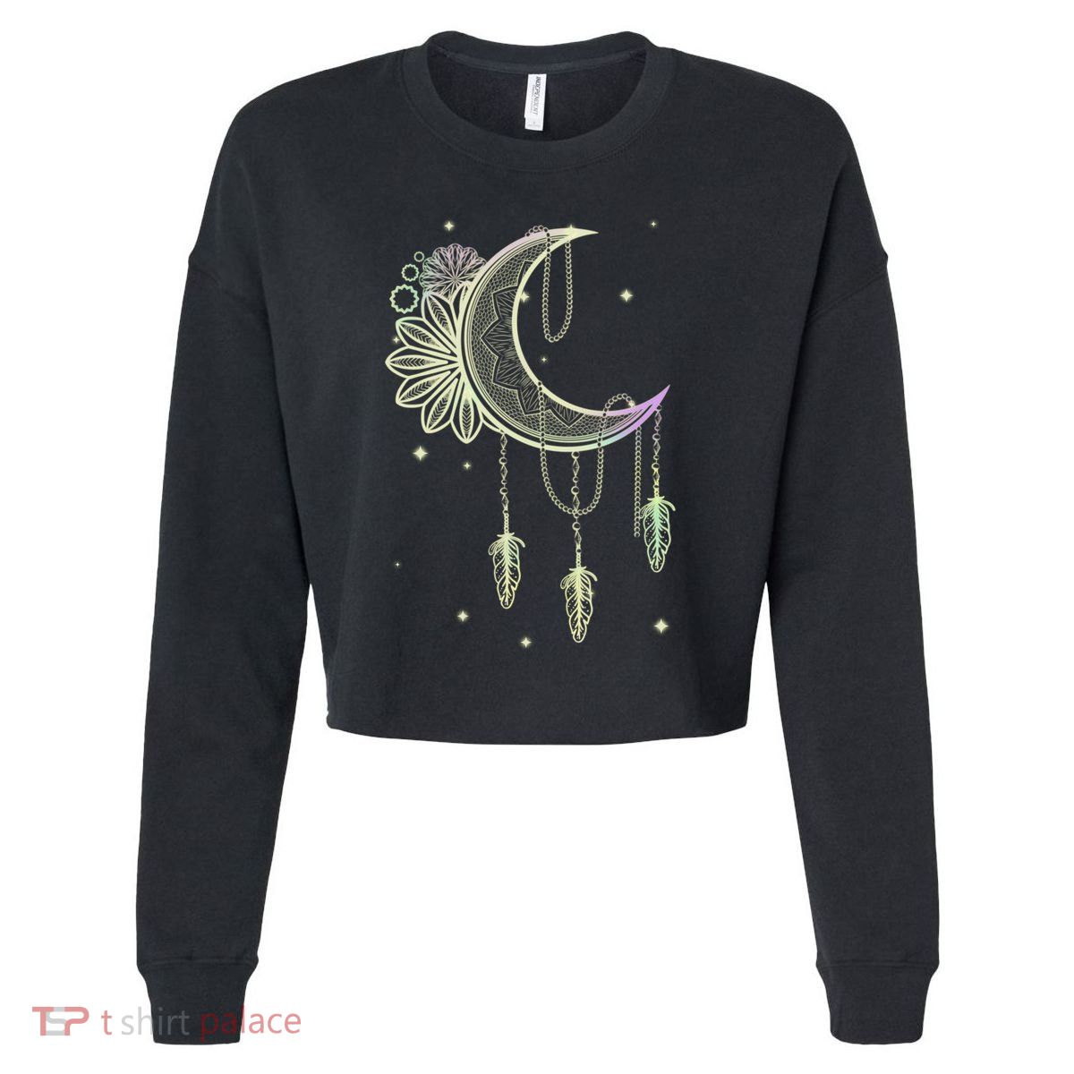 Boho Moon Celestial Body Astrology Dreamcatcher Pastel Goth Gift Cropped Pullover Crew