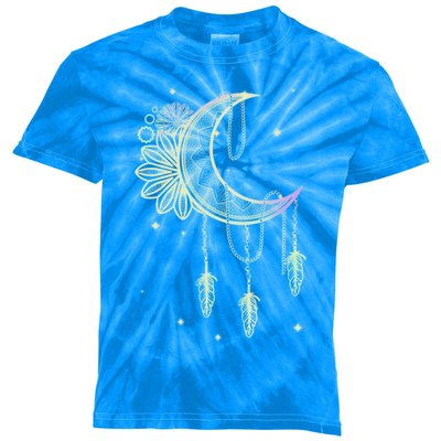 Boho Moon Celestial Body Astrology Dreamcatcher Pastel Goth Gift Kids Tie-Dye T-Shirt