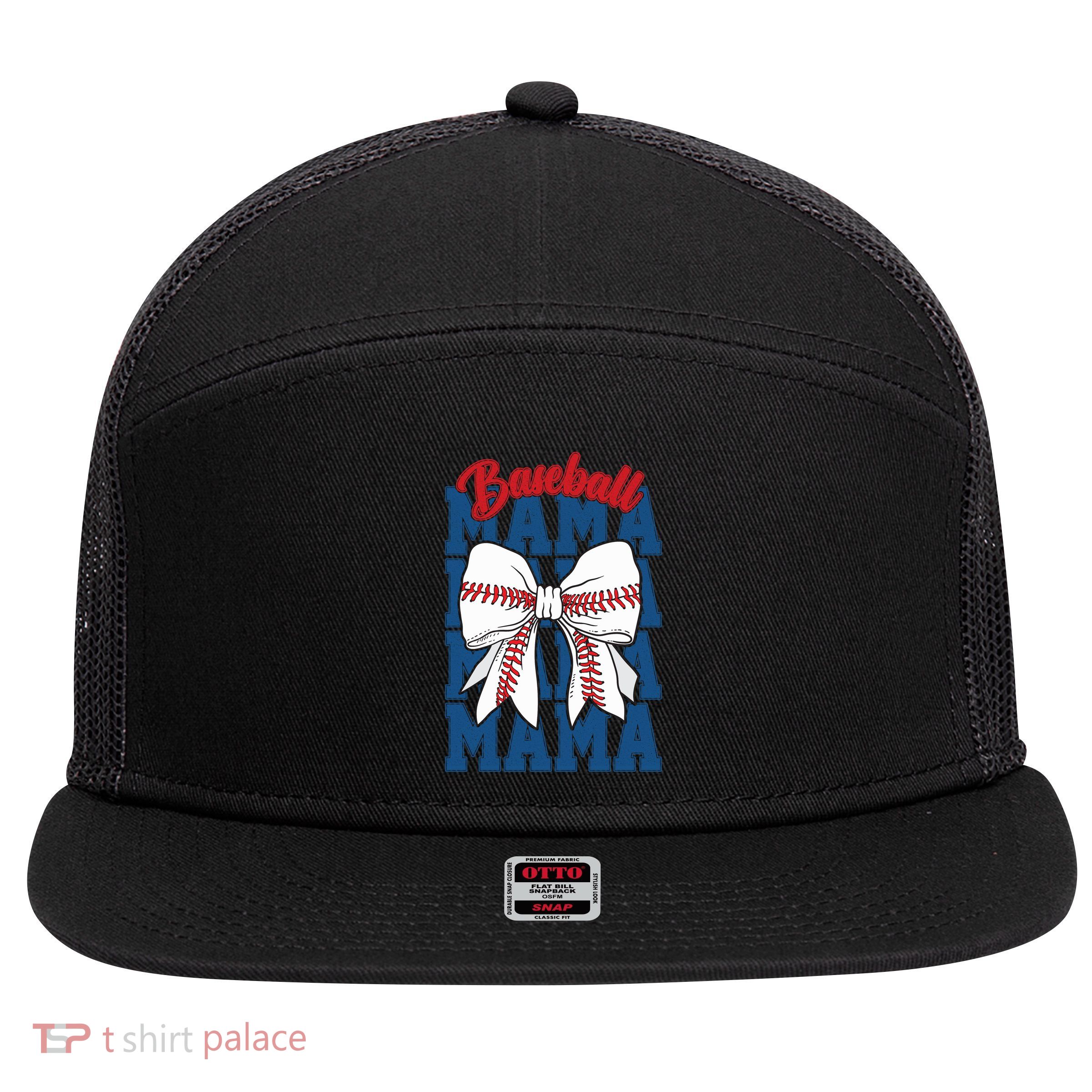 Baseball Mama Coquette Bow Game Day Baseball Mom Mother 7 Panel Mesh Trucker Snapback Hat