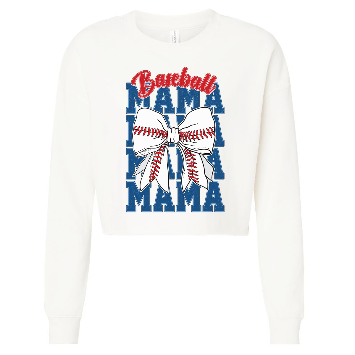Baseball Mama Coquette Bow Game Day Baseball Mom Mother Cropped Pullover Crew