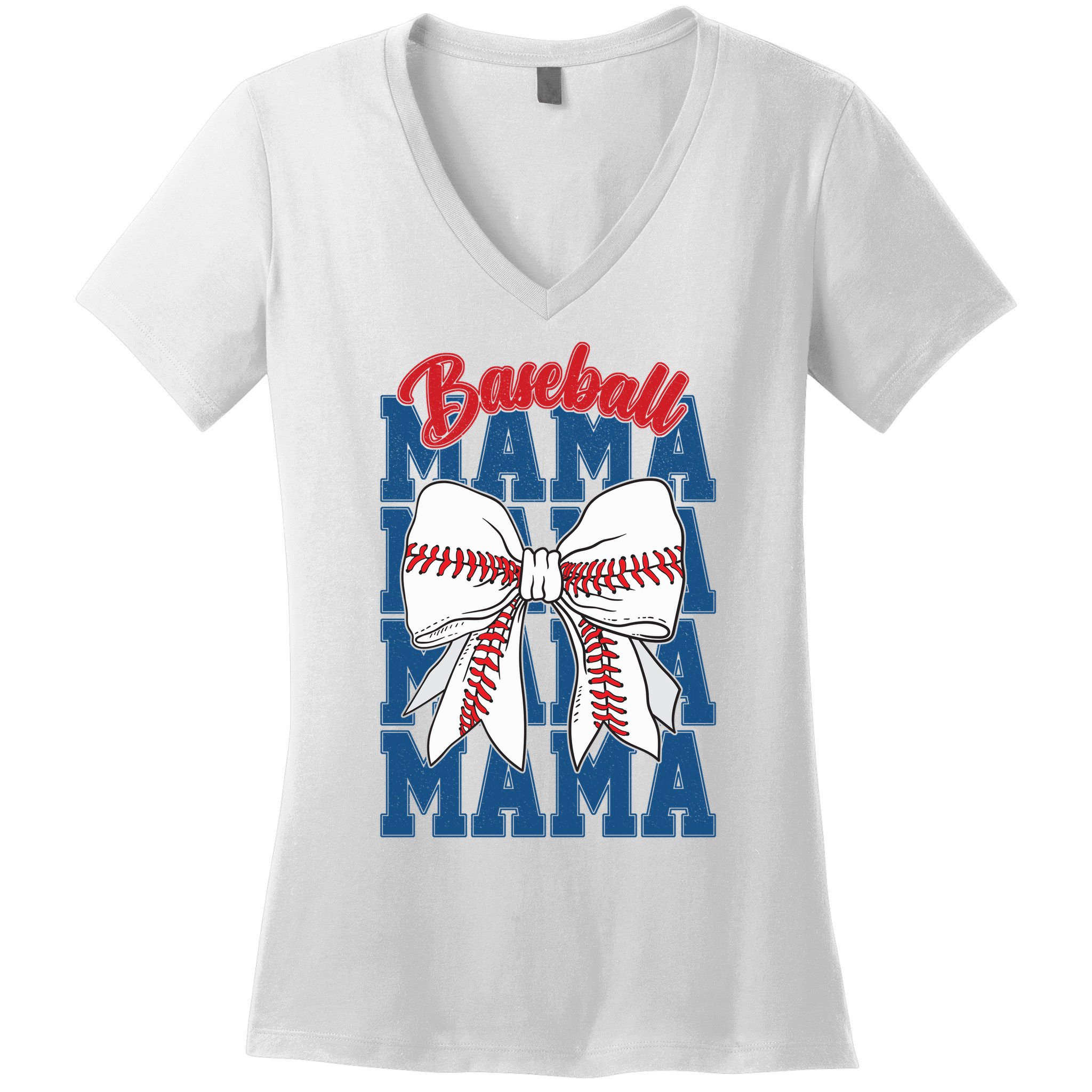 Baseball Mama Coquette Bow Game Day Baseball Mom Mother Women's V-Neck T-Shirt