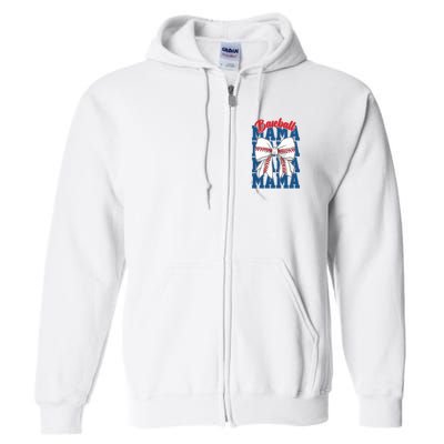 Baseball Mama Coquette Bow Game Day Baseball Mom Mother Full Zip Hoodie