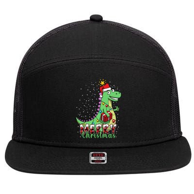 Boys Merry Christmas Tree Dinosaur Tmeaningful Giftrex Xmas Pajama Gift 7 Panel Mesh Trucker Snapback Hat