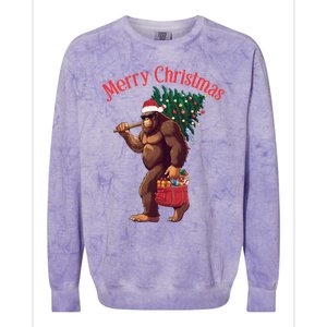 Bigfoot Merry Christmas Tree Lights Sasquatch Xmas Santa Gift Colorblast Crewneck Sweatshirt