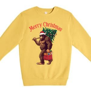 Bigfoot Merry Christmas Tree Lights Sasquatch Xmas Santa Gift Premium Crewneck Sweatshirt