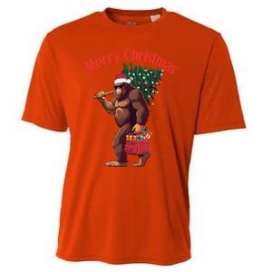 Bigfoot Merry Christmas Tree Lights Sasquatch Xmas Santa Gift Cooling Performance Crew T-Shirt