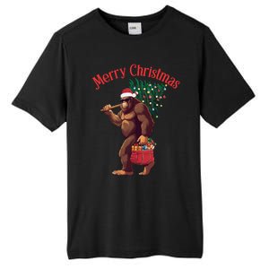 Bigfoot Merry Christmas Tree Lights Sasquatch Xmas Santa Gift Tall Fusion ChromaSoft Performance T-Shirt