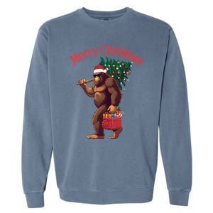 Bigfoot Merry Christmas Tree Lights Sasquatch Xmas Santa Gift Garment-Dyed Sweatshirt