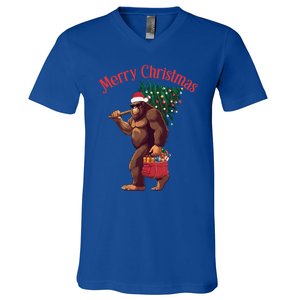 Bigfoot Merry Christmas Tree Lights Sasquatch Xmas Santa Gift V-Neck T-Shirt