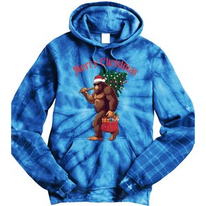 Bigfoot Merry Christmas Tree Lights Sasquatch Xmas Santa Gift Tie Dye Hoodie