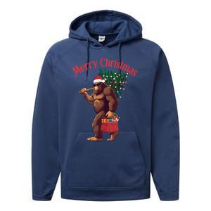 Bigfoot Merry Christmas Tree Lights Sasquatch Xmas Santa Gift Performance Fleece Hoodie